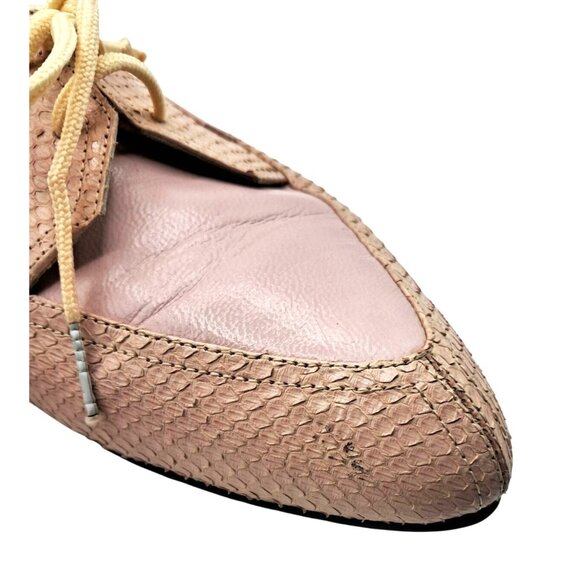 Vintage Blush Pink Shoes Womens Sz 40 8.5 Leather & Snakeskin Lace-Up Loafers by - Picture 13 of 14